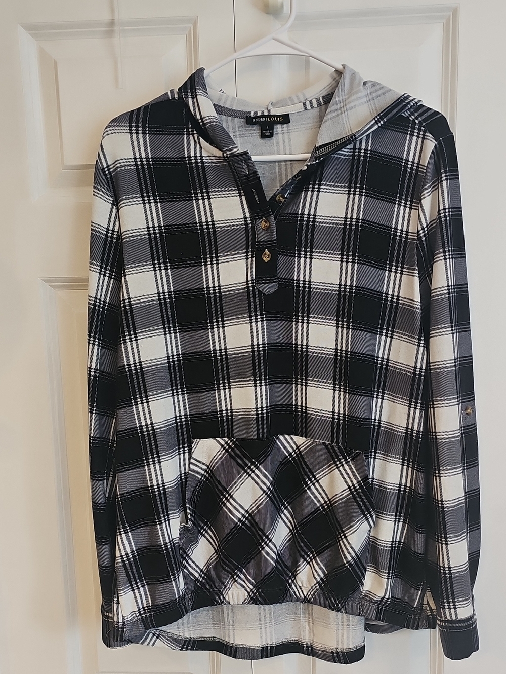Robert Louis Black & White Plaid Hooded Pullover